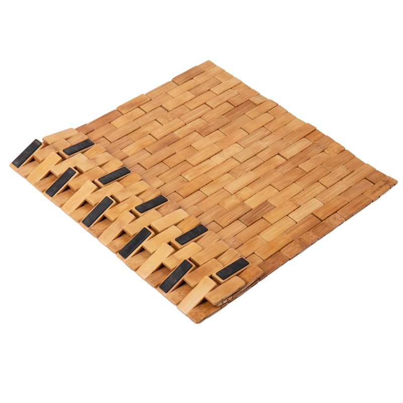 Mind Reader Wooden Bath Mat - Vented Bamboo Shower & Bathroom Accessory - Brown - 23.5 x 16.5 Inches
