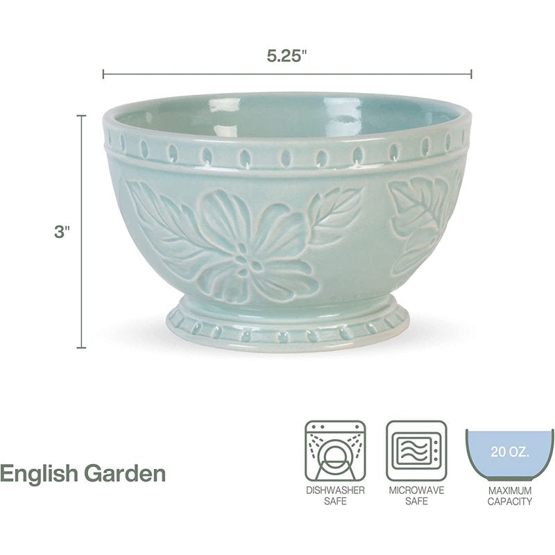 English Garden Stoneware Bowl Set - 20 oz, Mint Green, 4 Count