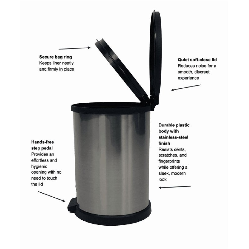 1.5 Gallon Plastic Step Trash Can with Lid - Silver