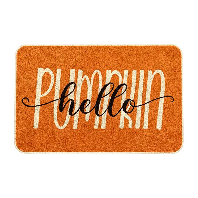 Thanksgiving Doormat - Non-Slip Orange Hello Pumpkin Autumn Front Door Mat – Indoor Outdoor Seasonal Decor - 15.8 x 23.6 Inches (V)