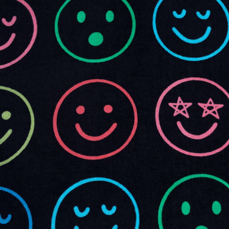 Kids Beach Towel Neon Smiles Cotton Blend 30x60 Inches - Bright & Quick-Dry