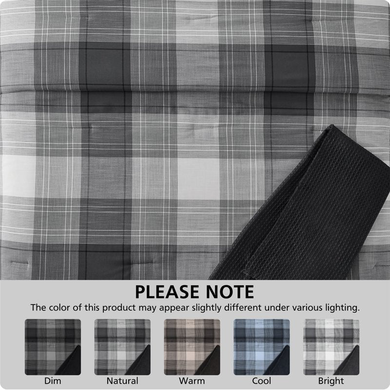 Mainstays Full/Queen Comforter Set - All-Season Grey Plaid 5-Piece