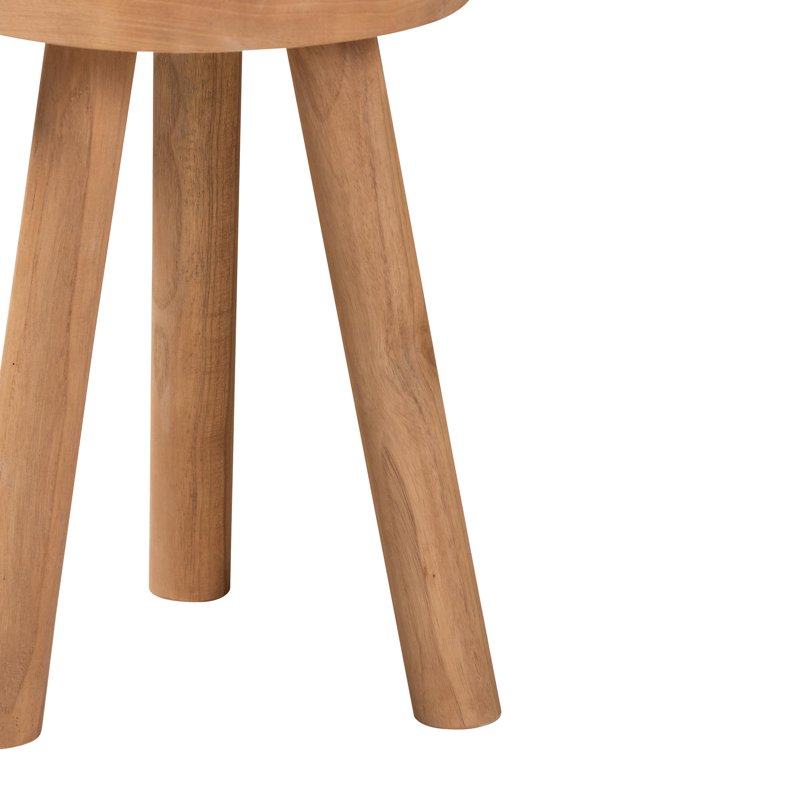 Mid-Century Teak Wood Footstool - Versatile Natural Brown Ottoman