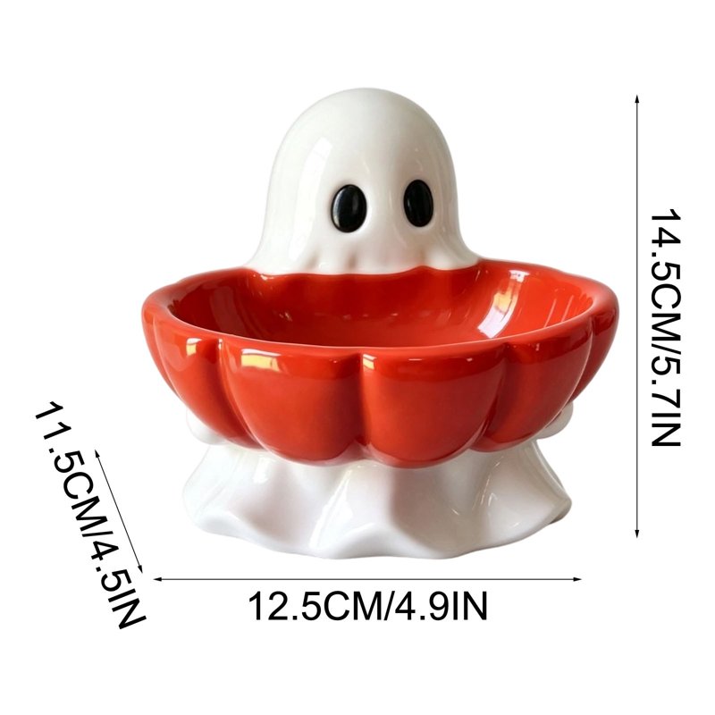 Halloween Ghost Pumpkin Candy Bowl - Cute Ceramic Ghost Figurine with Snack Dish - Variation #023