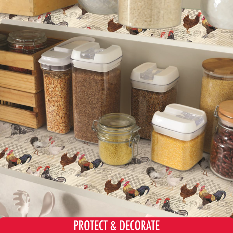 Self-Adhesive Contact Paper Roll - Vintage Roosters, 18" x 16 ft