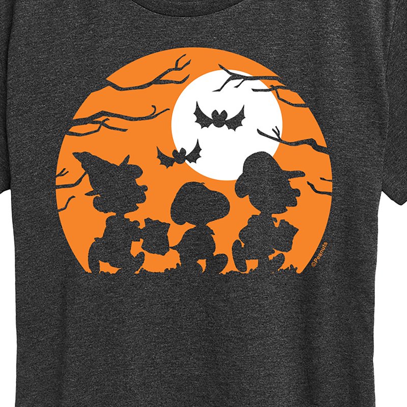 Peanuts Trick Or Treat Silhouettes Women's Short Sleeve T-Shirt Heather Charcoal 3X