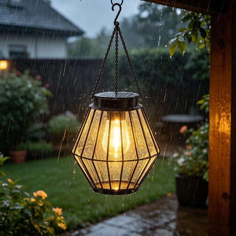 Solar Powered Geometric Metal Hanging Lantern T Variation T Outdoor Patio Light