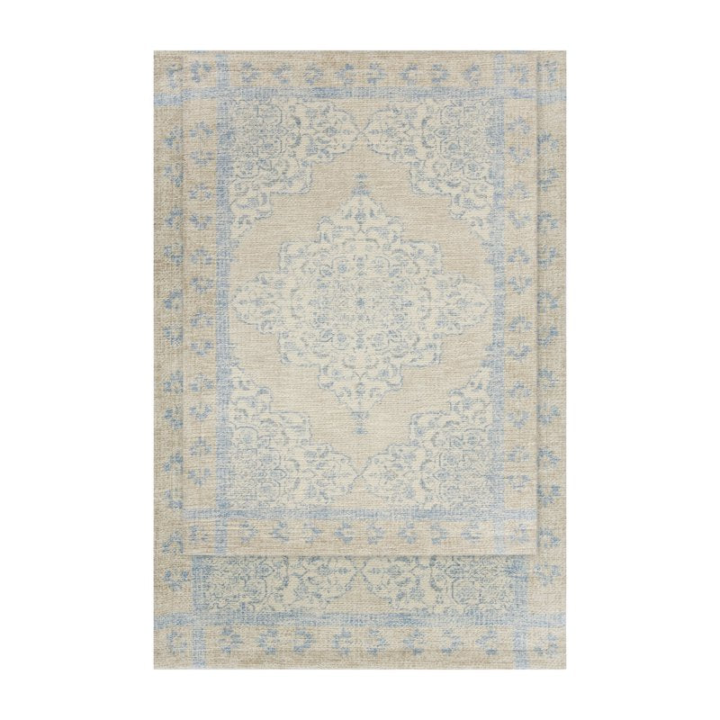 Beige Medallion Bath Rug Set - 2 Piece, Soft Boucle, Non-Slip Backing, Cool Papyrus Variation