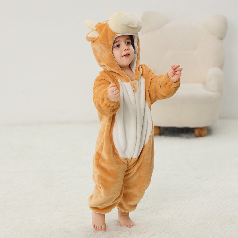 Kids Animal Cosplay Romper - Hooded Flannel Jumpsuit for 18-24 Months - Yellow