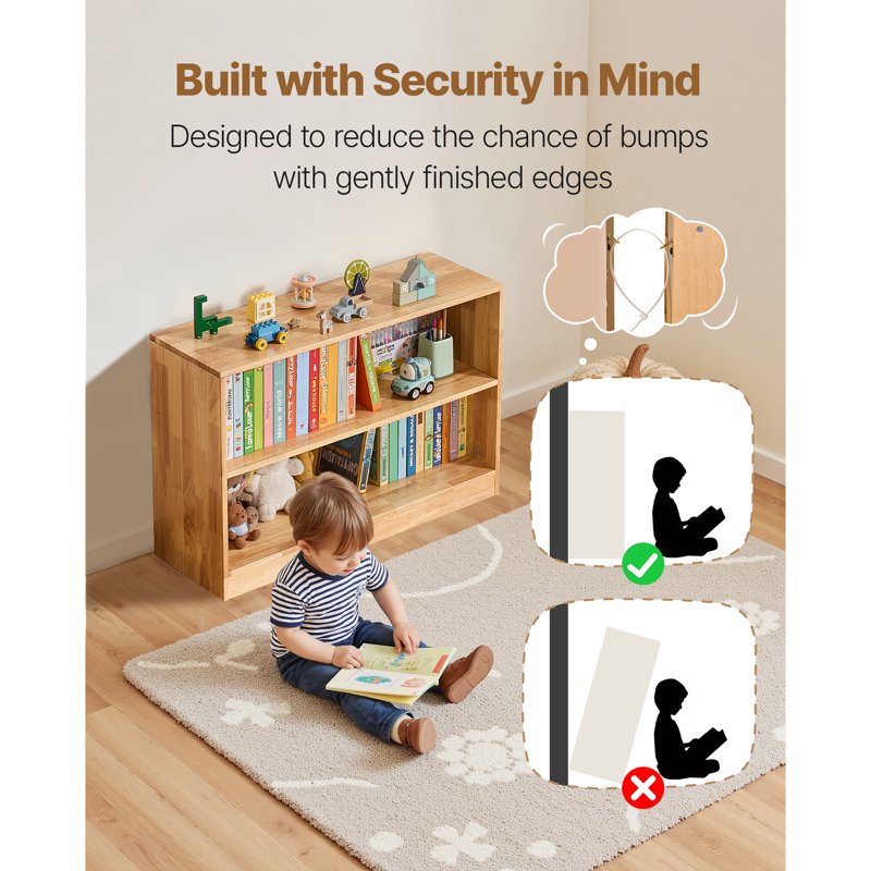 Montessori Bookshelf - 35.4-Inch Wooden Toy Organizer for Kids