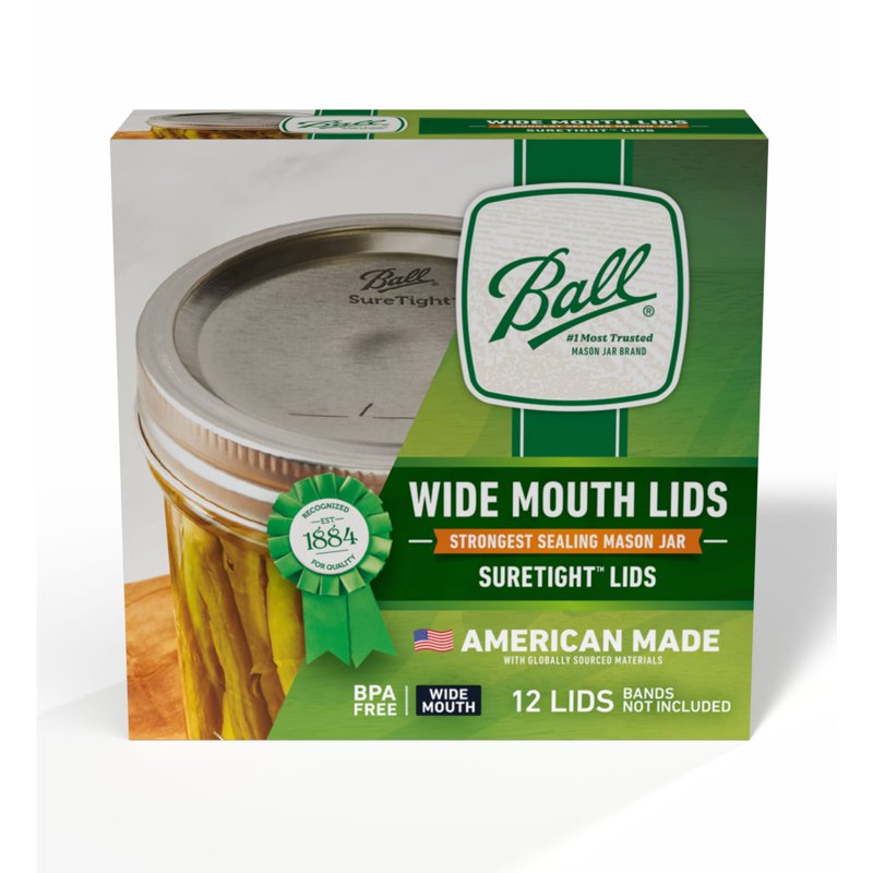 Ball Wide Mouth Mason Jar Lids - 12-Pack Without Bands