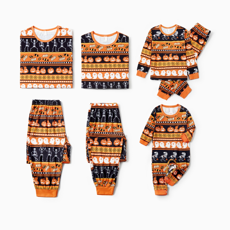 Halloween Pajamas for Women Family Matching Ghost Pumpkin 2-Piece Set M - Black