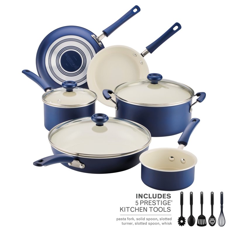 Ceramic Nonstick 14-Piece Cookware Set - Navy