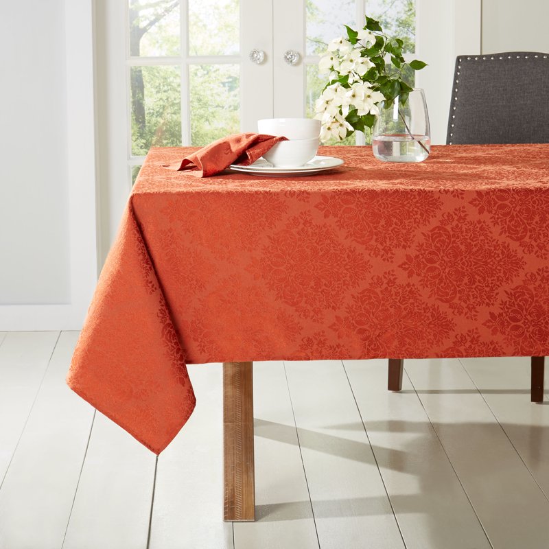 Lexington Damask Tablecloth - Rust, 70" x 144", Stain Resistant
