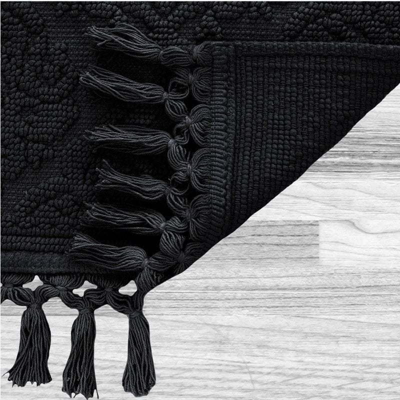 Jean Pierre Cotton Fringe Bath Rug Set - Black, 17 x 24 & 21 x 34 Inches