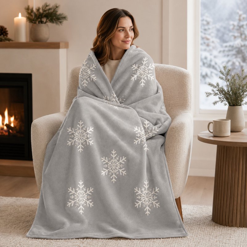 Snowflake Christmas Flannel Throw Blanket - Soft Polyester Decorative Holiday Blanket 59x39in - Seasonal Home Decor