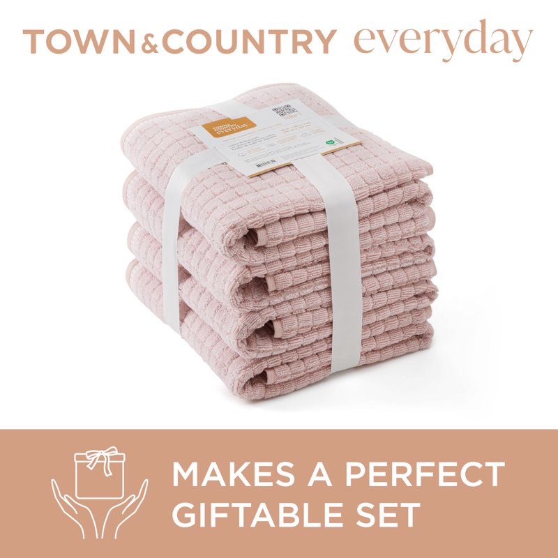 Textured Cotton Bath Towel Set - 4 Pieces, 30x58 Inches, Blush