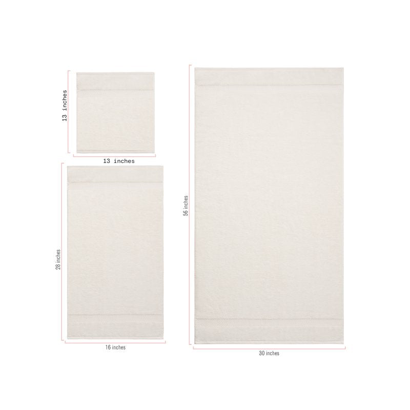 Beautiful by Drew Barrymore 6-Piece Dobby Cotton Bath Towel Set - Off White - Sage Green Variation
