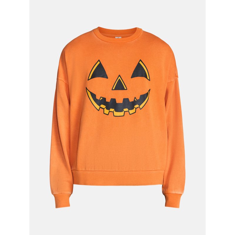 Men's Halloween Jacko Smile Graphic Long Sleeve Sweatshirt - Orange 2XL