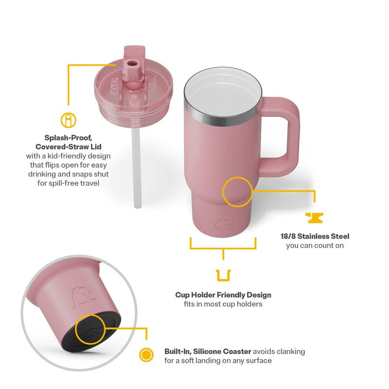 16 oz Ceramic Lined Tumbler with Leak-Proof Straw Lid - Dusty Rose