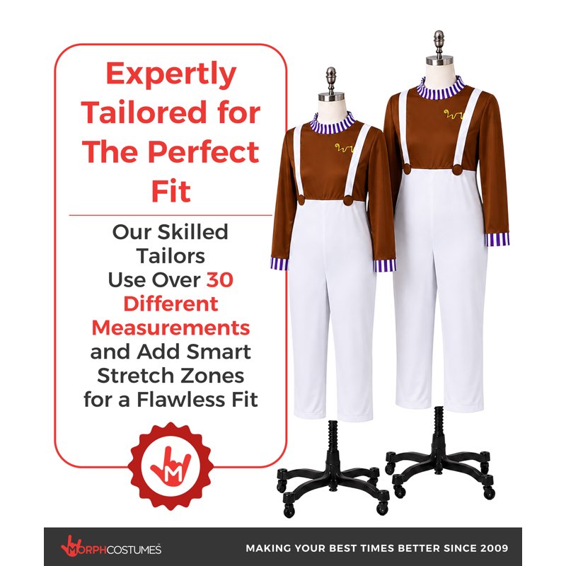 Morph M Chocolate Factory Worker Costume for Men - Jumpsuit, Dungarees & Green Wig