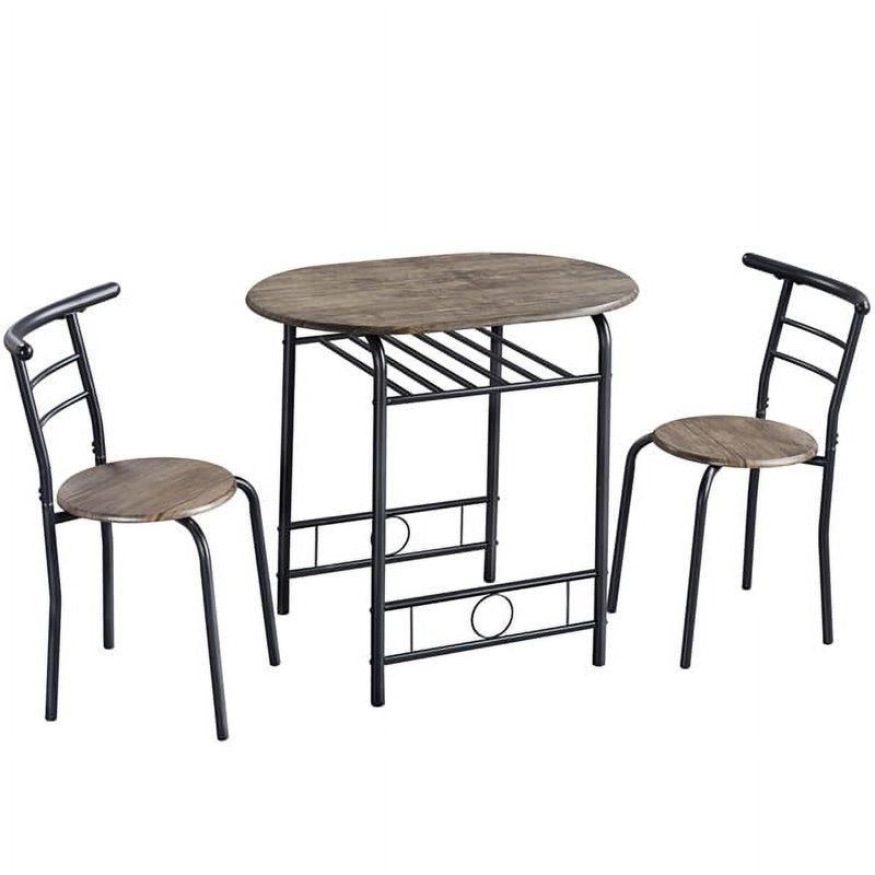 3-Piece Wooden Dining Set with Round Table & Chairs - Drift Brown