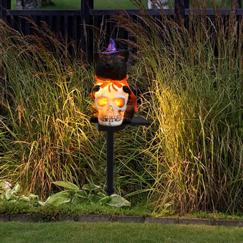 Halloween Outdoor Solar Ground Lights - Black-BK Clear Accent, Spooky Yard Decor