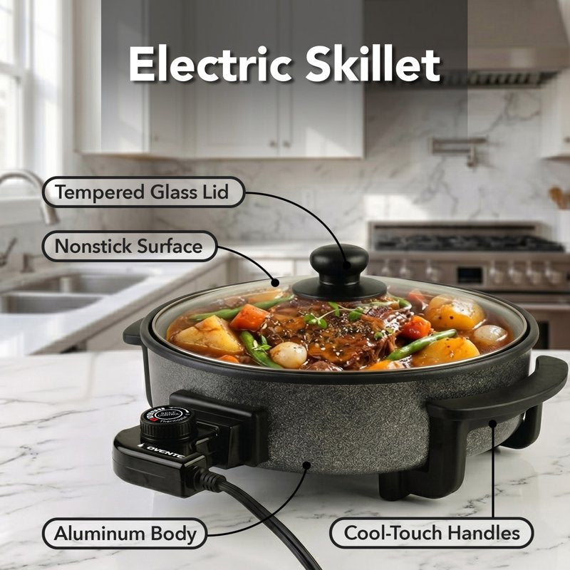 11.5-Inch Electric Skillet with Lid - 1400W Nonstick Countertop Pan