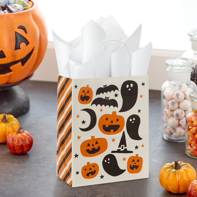 Halloween Gift Bag with Pumpkins Ghosts and Bats - Medium Size