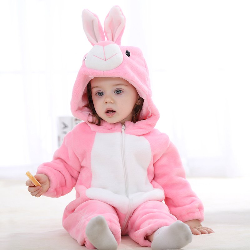 Pink Rabbit Baby Animal Costume Romper - 6-12 Months Winter Toddler Jumpsuit
