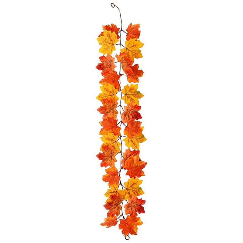 Autumn Maple Garland with Pumpkin Accents - 40in Fall Decor for Fireplace & Porch - Orange T