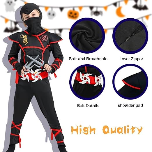 Kids Ninja Costume Set for Boys with Accessories - Black, Size M