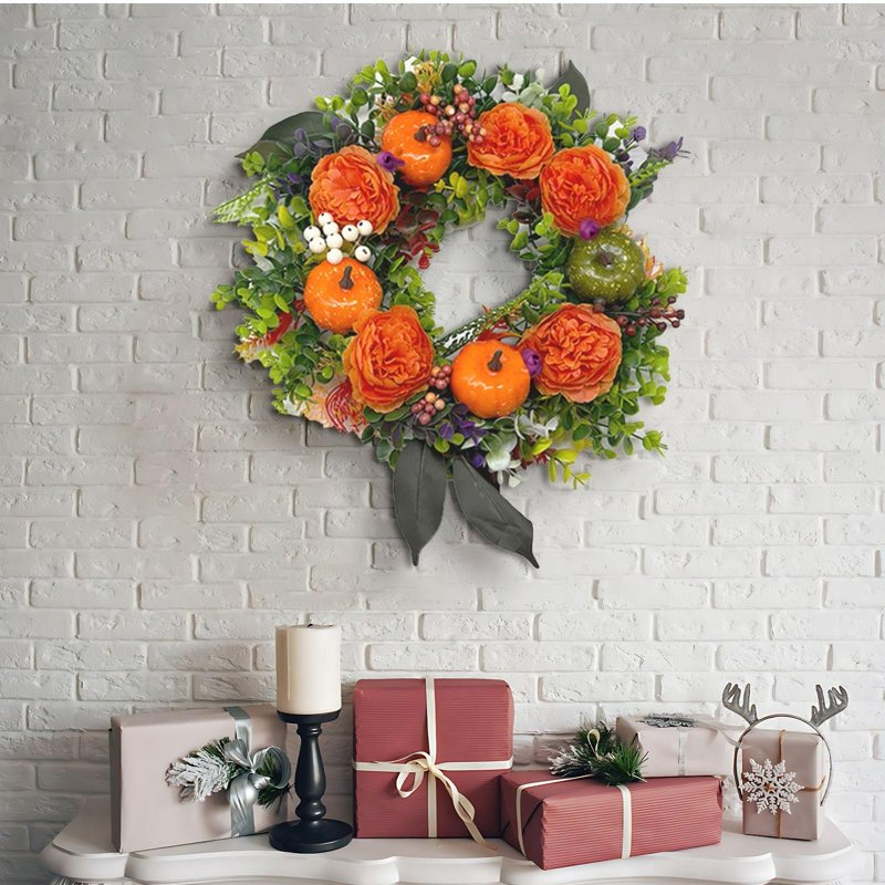 Fall Garland with Halloween Leaves and Pumpkins - Multicolor B, 12 Inch