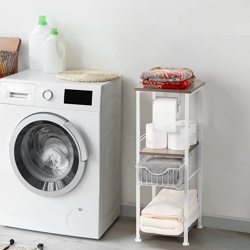 White 3-Tier Freestanding Bathroom Shelf with Drawer and Toilet Paper Storage Stand