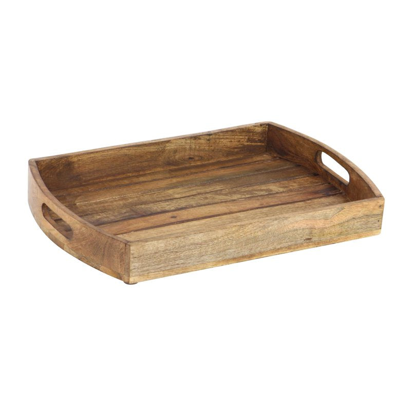 Rustic Light Brown Mango Wood Tray Set with Handles - 3 Pieces