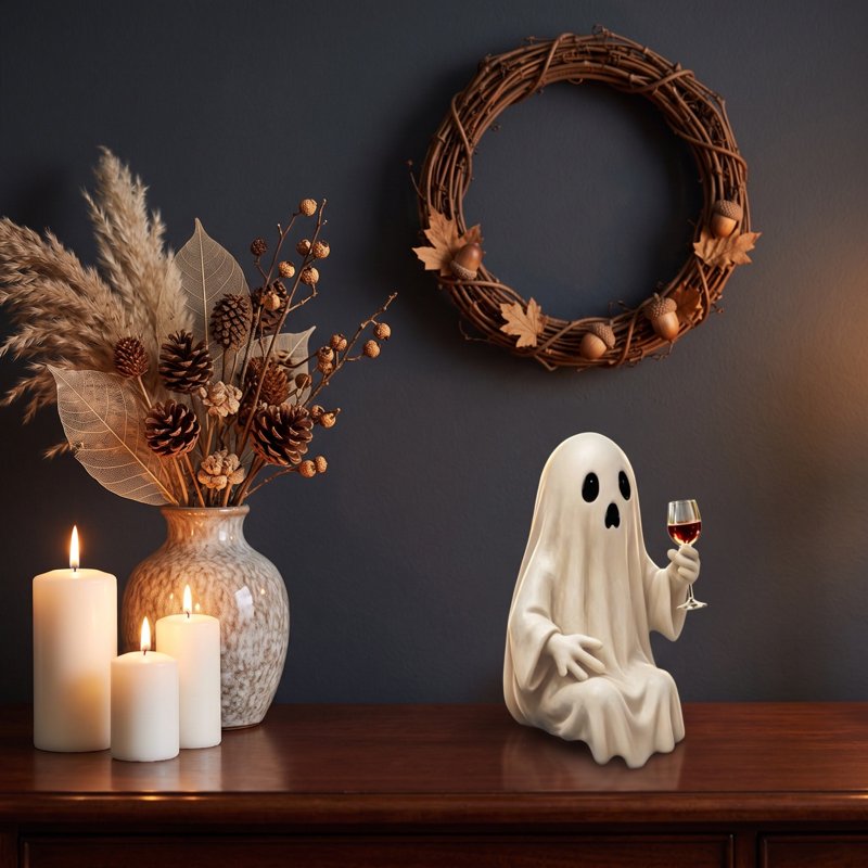 Halloween Ghost Figurine - Cute Drinking Ghost with Goblet - Variation D