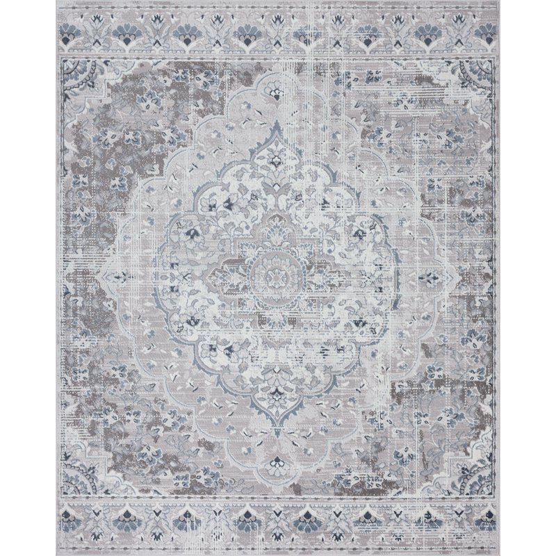 Indoor Gray Medallion Area Rug 8x10 ft - Vintage Traditional Pattern - Bliss Rugs - Variation of 7'10'' x 10'2''