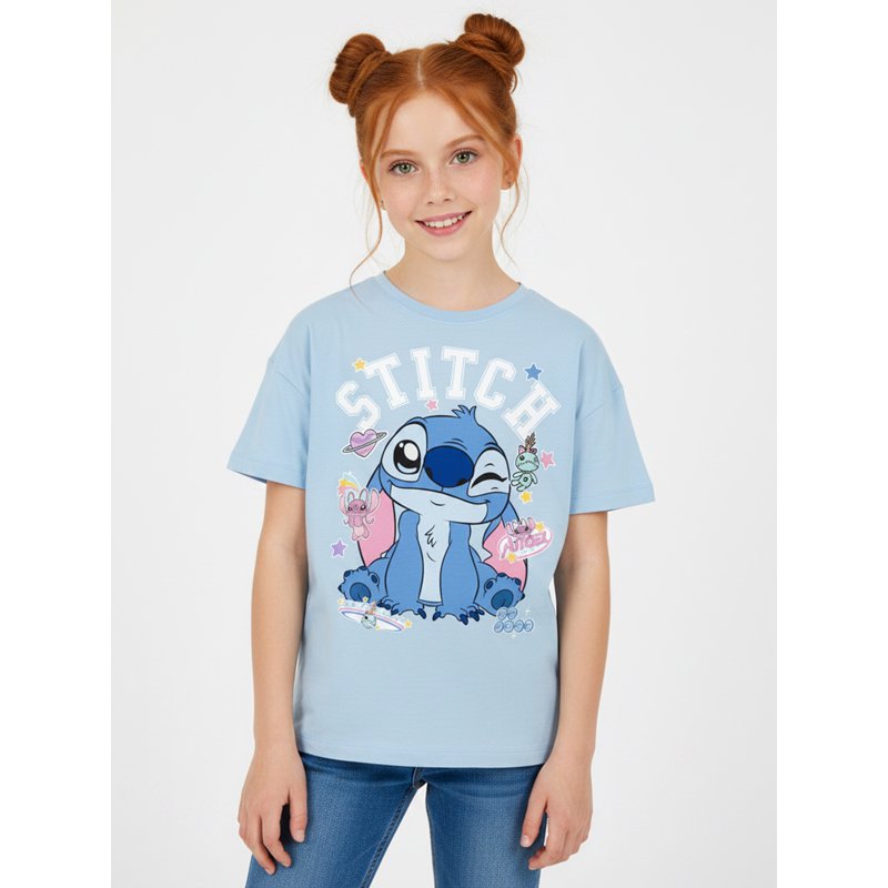 Girls' Lilo & Stitch Graphic Tee with Short Sleeves - Stitch Stickers Variation