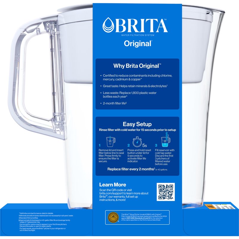10-Cup Water Filtration Pitcher - BPA-Free, White