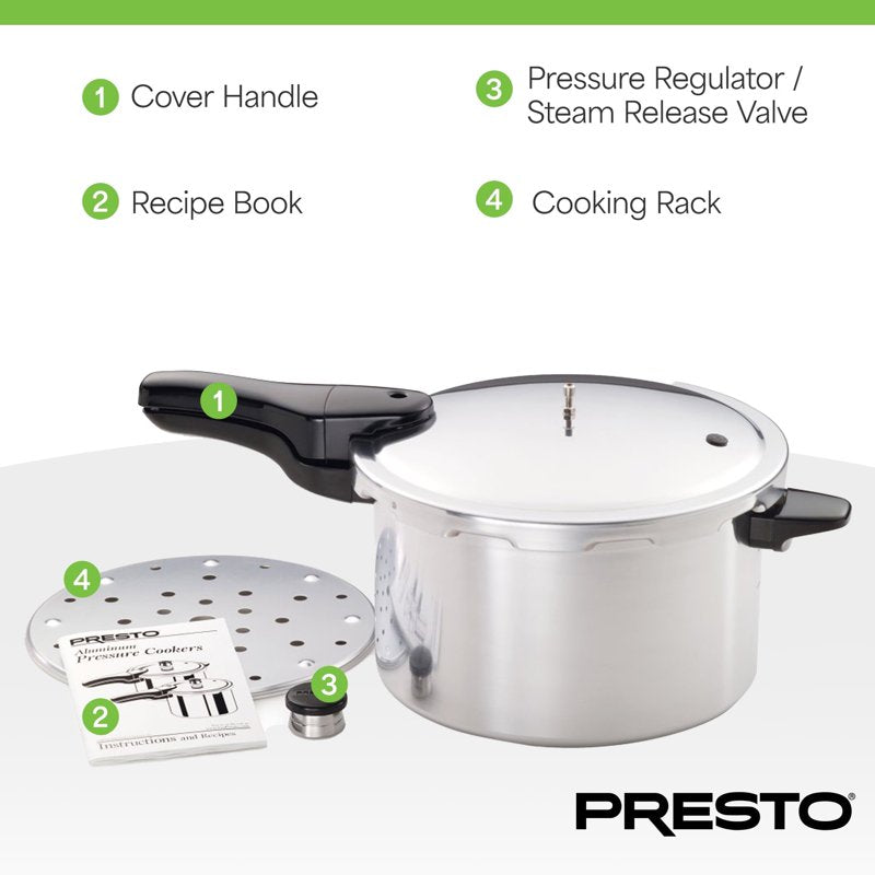 8-Quart Aluminum Pressure Cooker - Fast Healthy Family Cooking Pot