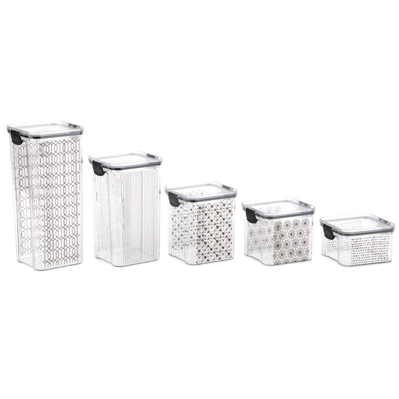 10-Piece Airtight Food Storage Container Set with Labels - Black
