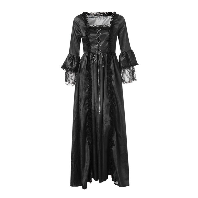 Maxi Dress for Women Rococo Gothic Victorian Halloween Costume CC-Black & Halloween