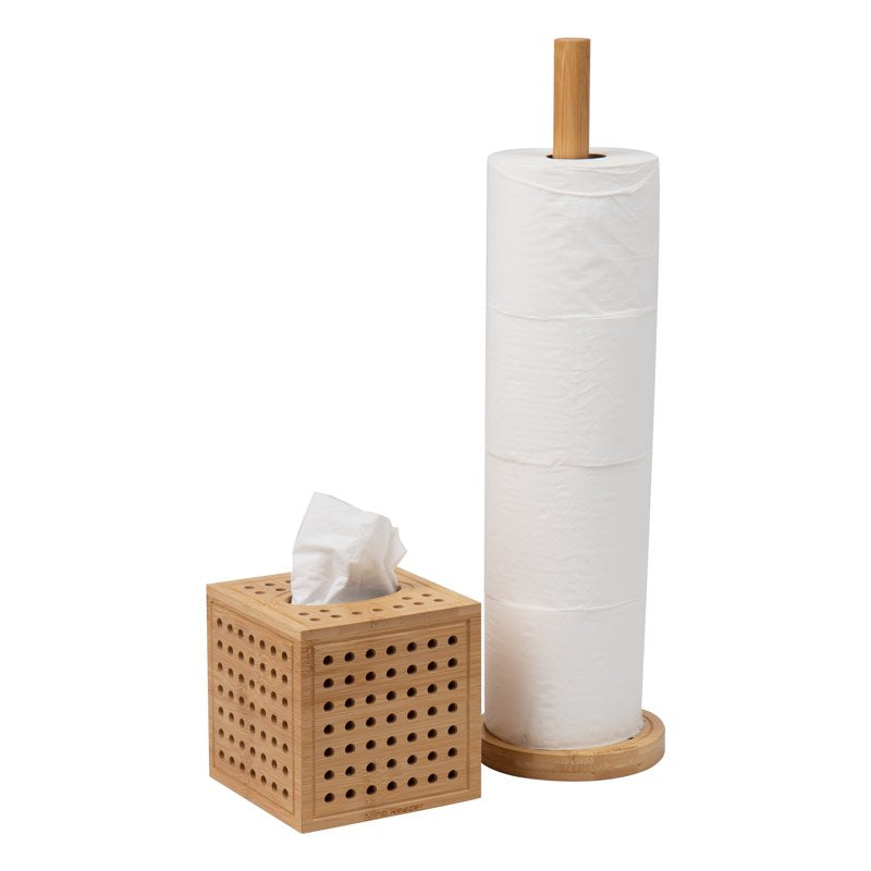 Tissue Box Cover and Toilet Paper Holder Set - Brown, Lattice Collection