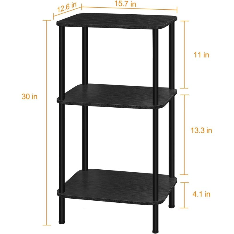 3-Tier Black End Table with Round Edges - Versatile Side Table