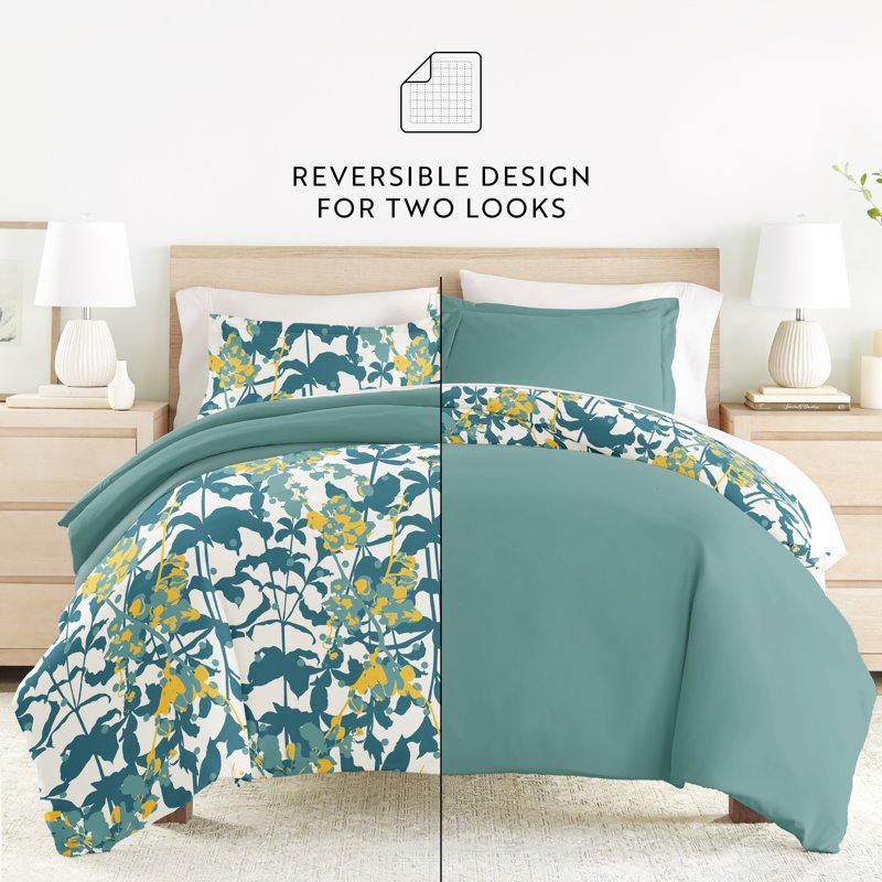 Twin XL Duvet Cover Set with Comforter and Sheets - Boho Flower Teal, 7 Pieces