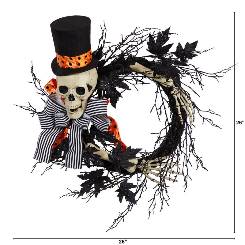 Halloween Skeleton Wreath - 26 Inch Spooky Decorative Door and Wall Hanging