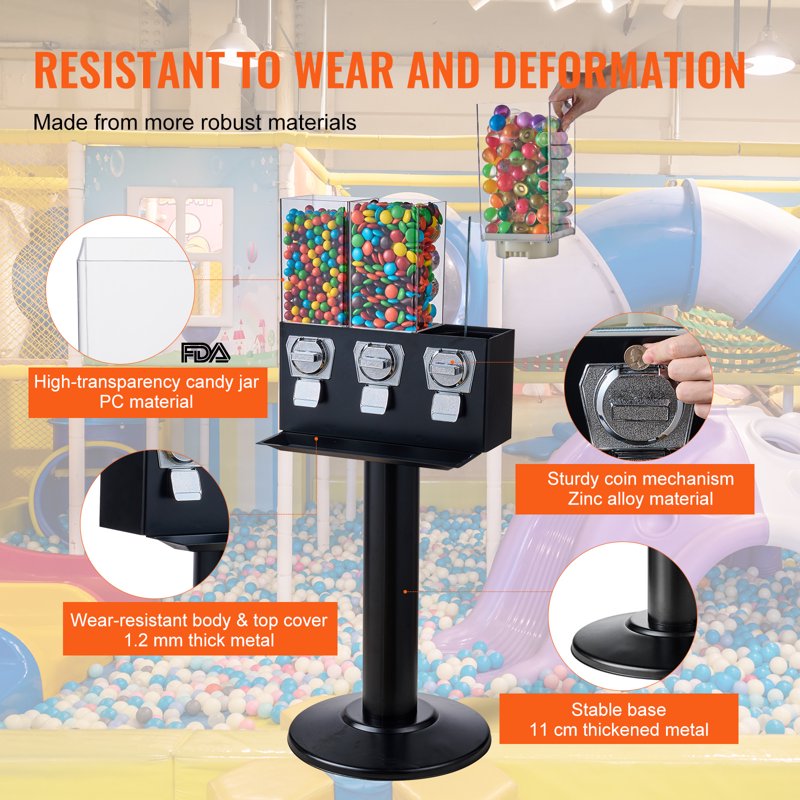 Freestanding Gumball Machine - 44in Coin Operated Dispenser