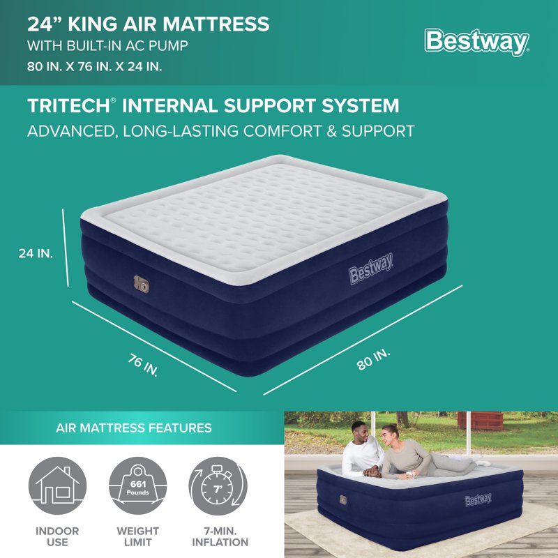 King Size Tritech Air Mattress with Built-In AC Pump - Durable & Comfortable