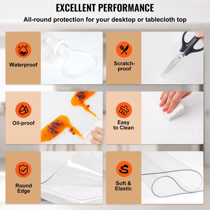 Clear Table Cover Protector 96" x 46" - 2mm Thick PVC Desk Pad