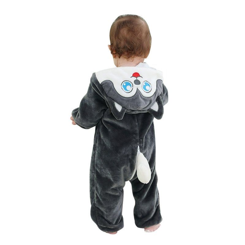 Kids Animal Cosplay Romper Hooded Flannel Jumpsuit - Dark Gray 3T-4T